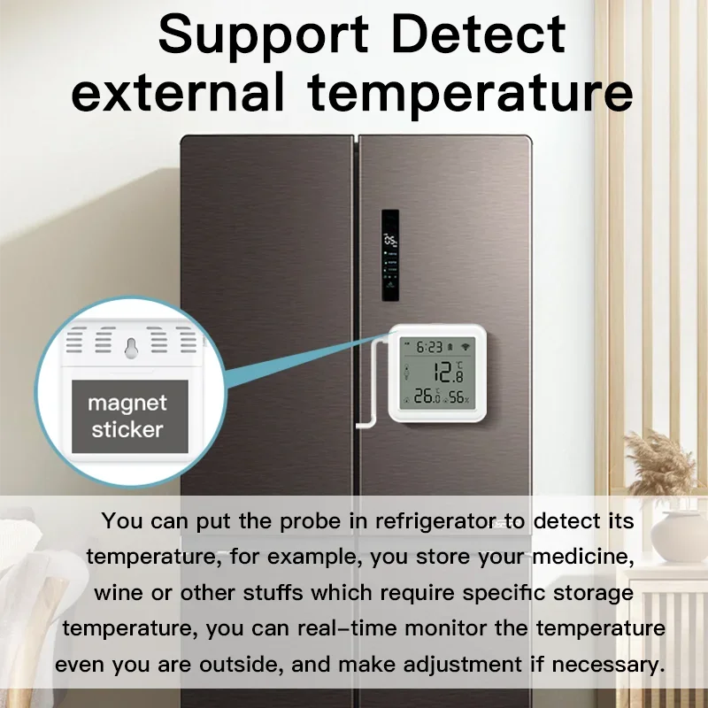 Imagem -03 - Tuya Wifi Sensor de Temperatura e Umidade Sonda Externa Higrômetro Doméstico Inteligente Monitoramento de Aplicativos Plantas Aquário Janela