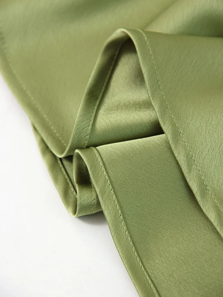 Streamgirl Maxi Solid Slit Skirts For Women Long Elegant Summer Office Champagne Satin Skirts Elastic Waist Women's Summer Skirt