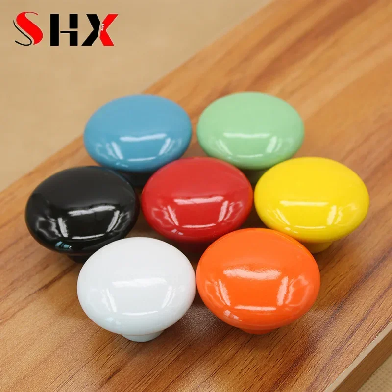 Colorful Ceramic Door Handles Round Cabinet Knobs Cupboard Drawer Wardrobe Pull Knob Furniture Candy Color Accessories