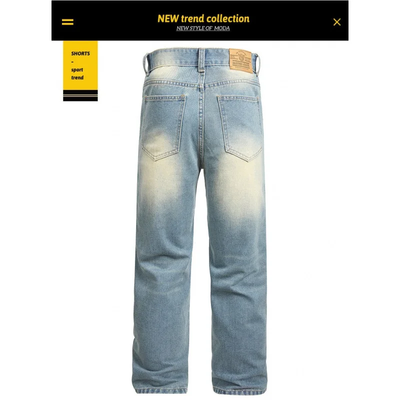 

Ностальгические рваные джинсы мужские, осенняя коллекция 2025, модный бренд, свободные прямые брюки в американском стиле ретро, модные длинные брюки