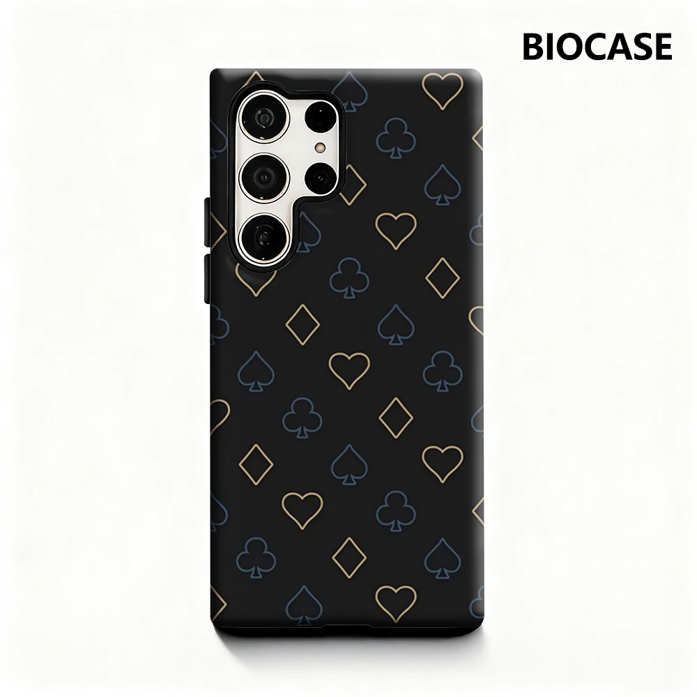 Playing Card Symbols Phone Case for Samsung Galaxy S25 Ultra S24 S23 Ultra Plus Glossy Double-layer Back Cover