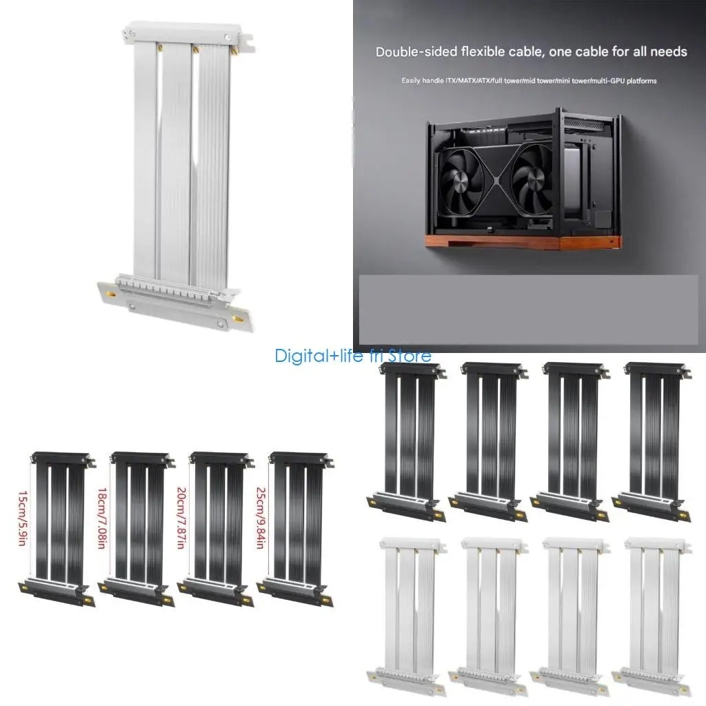 E06D Fast speed PCIe 5.0 Reverse Risers Cable ITX Case Compatible AntiInterference
