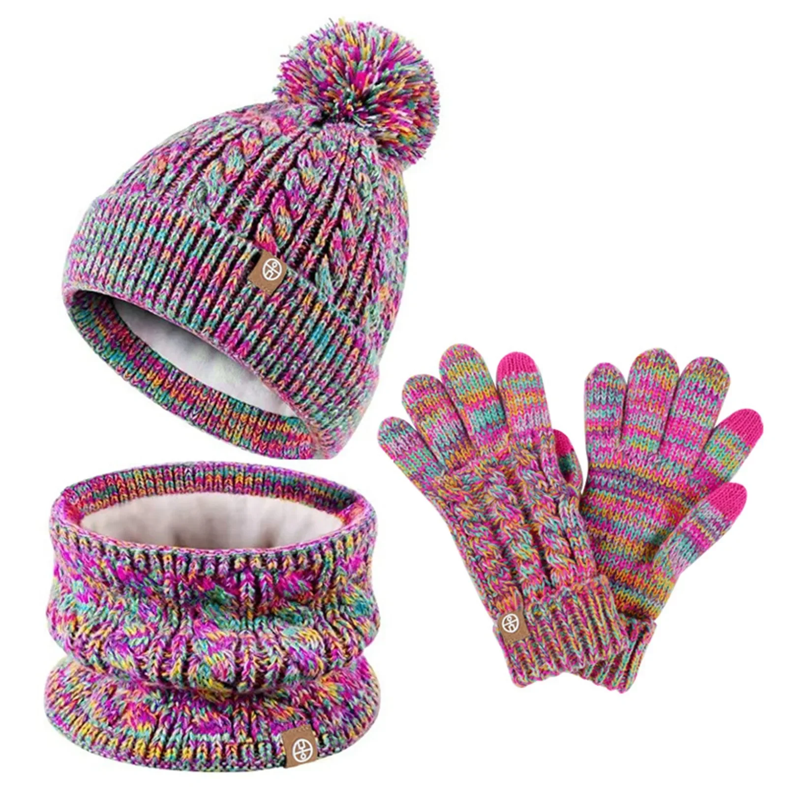 Conjunto de gorros cálidos para niños, gorro de invierno, guantes, bufanda, gorros para niños pequeños, gorro de punto con pompón, calentador de cuello, mitones de forro polar