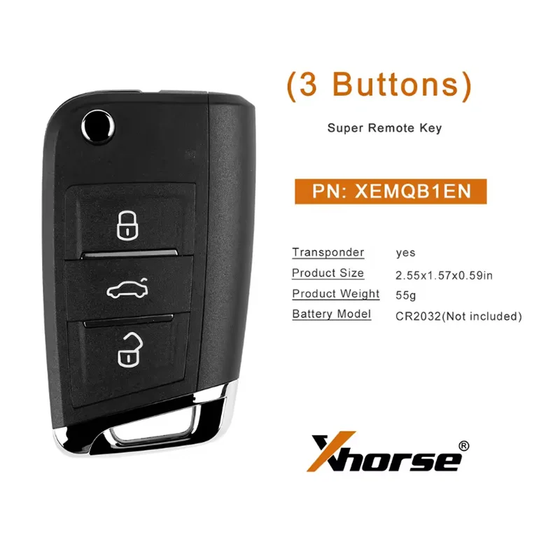 Xhorse Super Llave Remota Estilo MQB 3 Botones Super Chip Incorporado XEMQB1EN Versión Global 1 Piezas