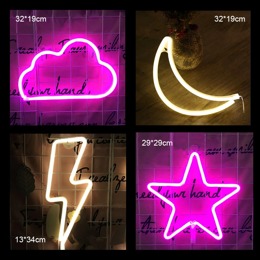 Neon Sign Lightning Battery/USB Operated Clouds Lightning Moon Neon Led Sign for Children\'s Room Party Home Bar Gift Decoration