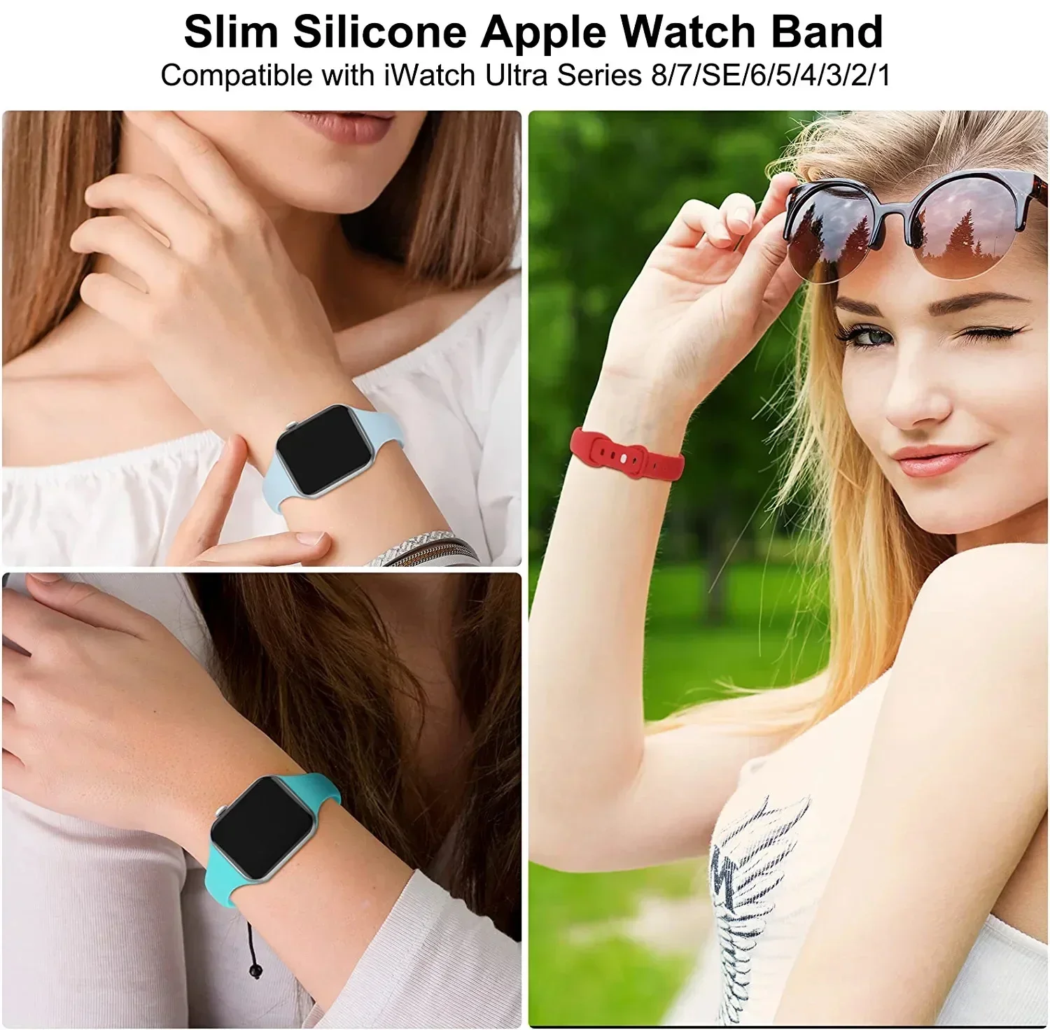 Slim Silicone Strap for Apple Watch Band Ultra 2 49mm 45mm 44mm 42mm 40mm 41mm Elastic Bracelet IWatch Series 9 8 7 6 SE 5 4 3