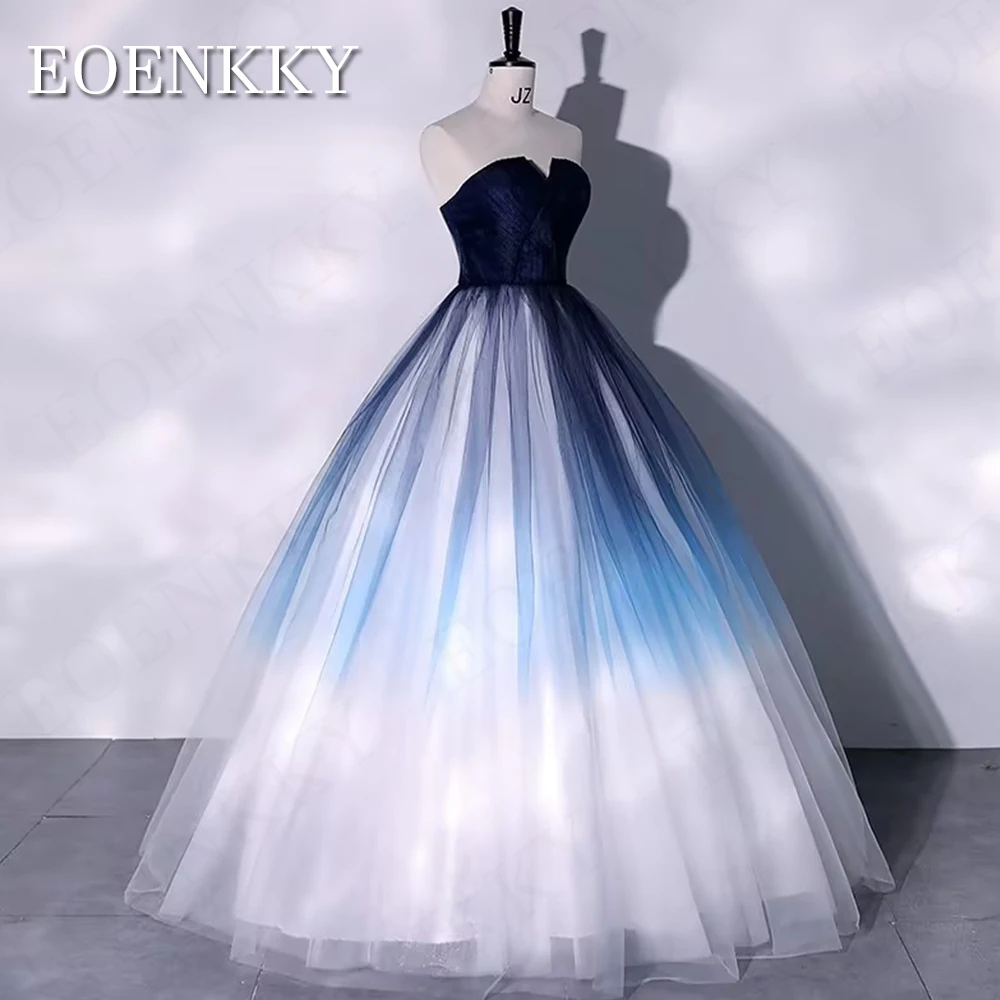 Farbverlauf blau Tüll Ballkleid formelle Mezuniyet Elbiseleri ärmel los eine Linie träger lose Bankett Anlass Kleider boden lang Gradient Blue Tulle Ballkleid Formal  mezuniyet elbiseleri Ärmellos A Line  Trägerloses B