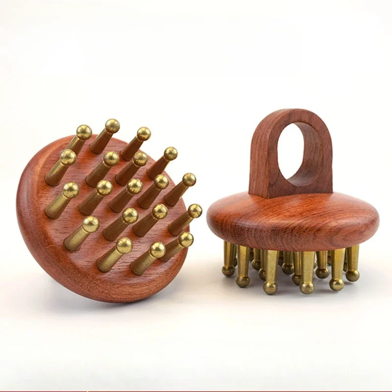 

Head Meridians Massage Comb Copper Sandalwood Meridians Fine Tooth Comb Needling Guasha Scalp Massage Brush Relax Body Massager