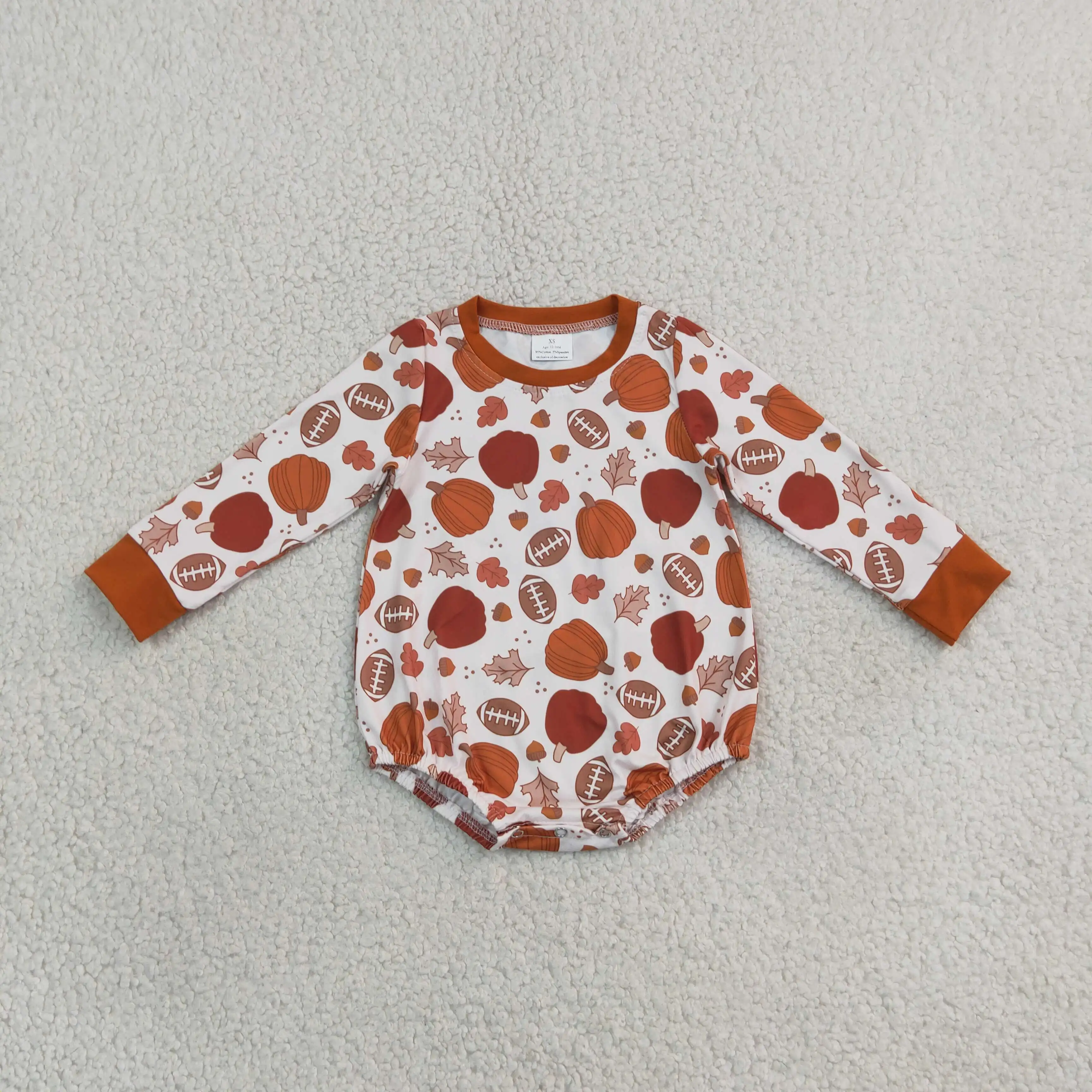 Wholesale Baby Boy Toddler Thanksgiving Children Pumpkins Leaves Bubble Romper Boys Kids Newborn Coverall Fall Bodysuit