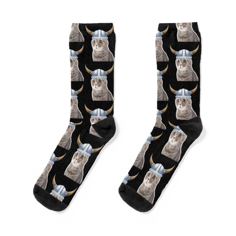 Funny Viking Kitty Cat Pussy Helmet with horns Shield Hat Funny Cute Socks hockey cool Men Socks Luxury Brand Women's