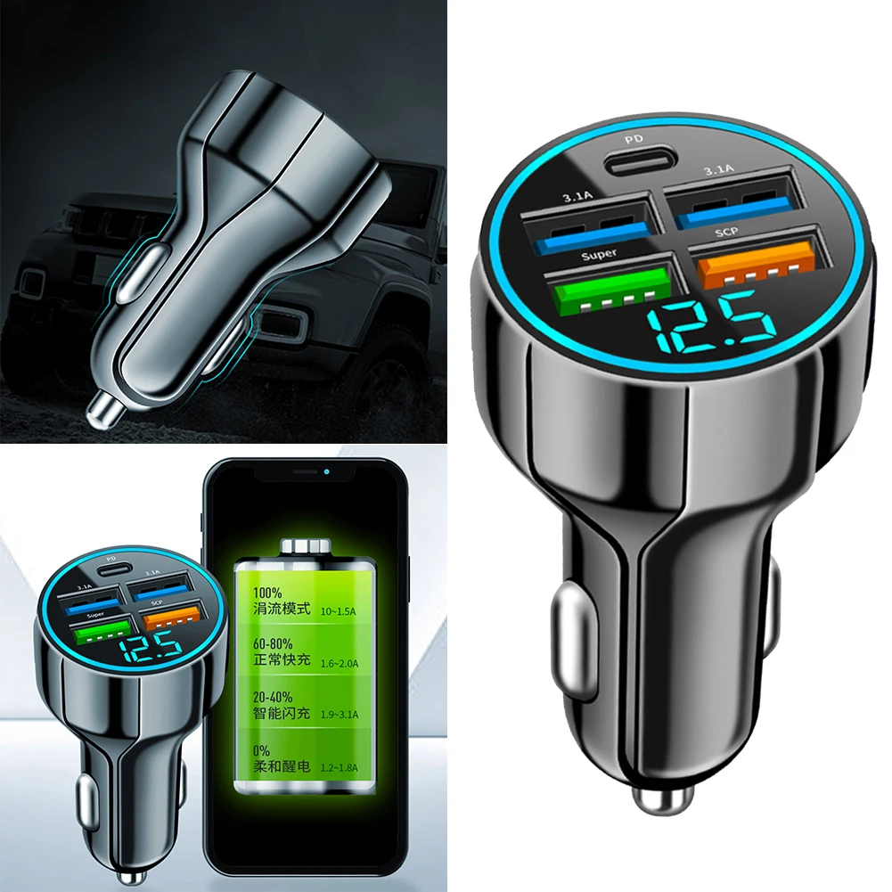 For Travel For Vehicles 6-in-1 Charger USB PD Charger Car Travel Road Trips 70*38mm Compact Size DC12-24V Input