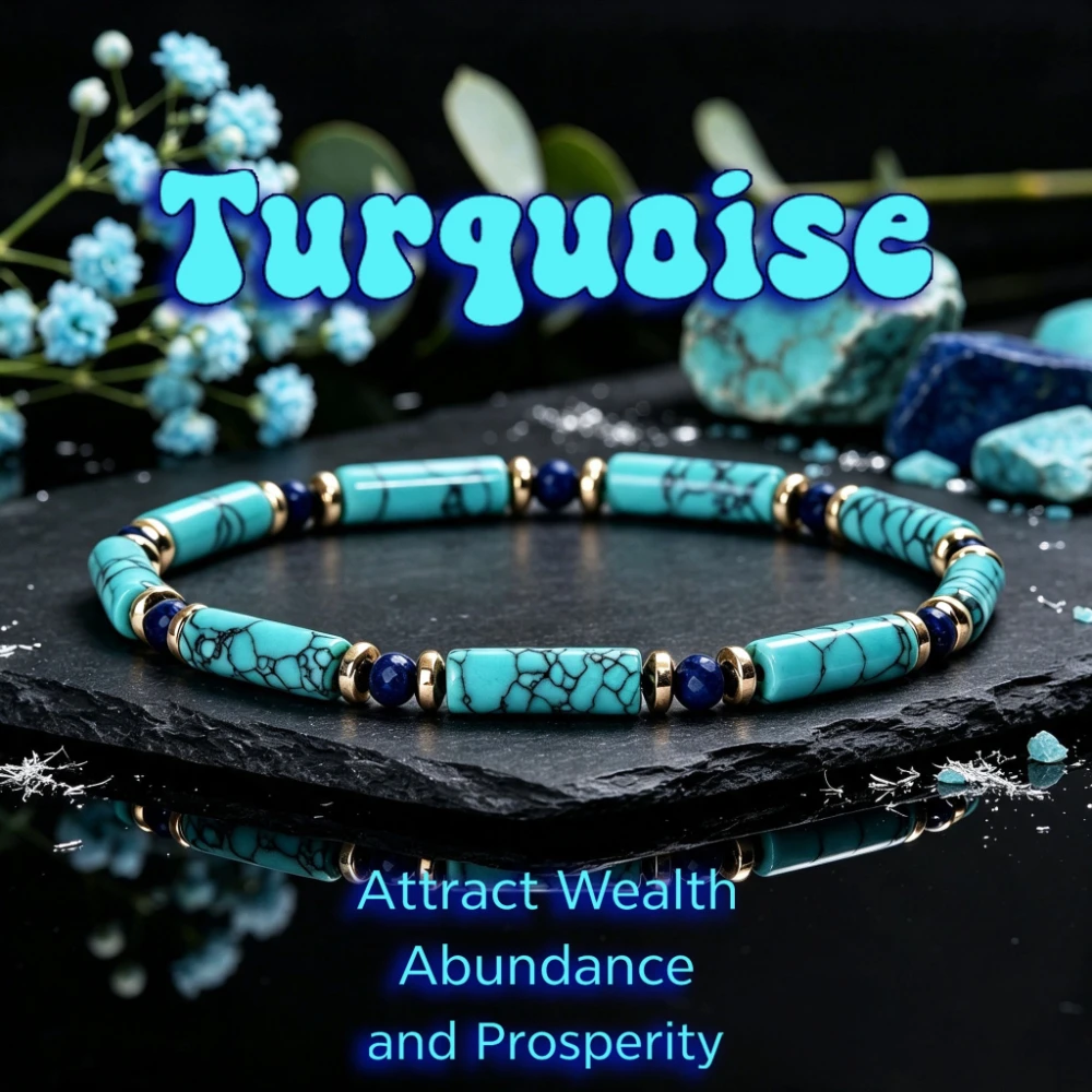 Turquoise and Lapis Lazuli Tube Beaded Bracelet, Bracelet to Attract Wealth & Abundance, Bohemian Versatile Daily Jewelry Gift for Men and Women