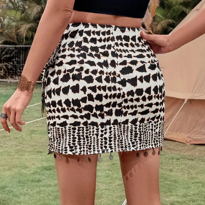 ALIDI SC 新しい夏の女性のハーフレングススカートツイストプリントスポットセクシーなヒップリフティングペンダントパーティー通勤超ショートスカート