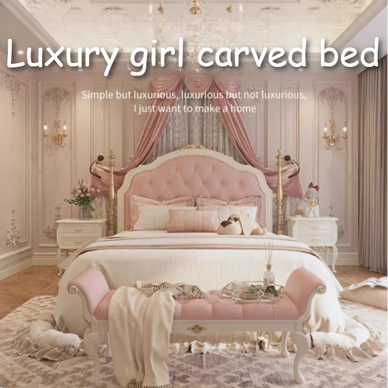 Eco-friendly Leather Double Bed Decor Aesthetic Bed 2 People Full Size Frame Bedside Table With Drawers Hotel Bedroom Furniture