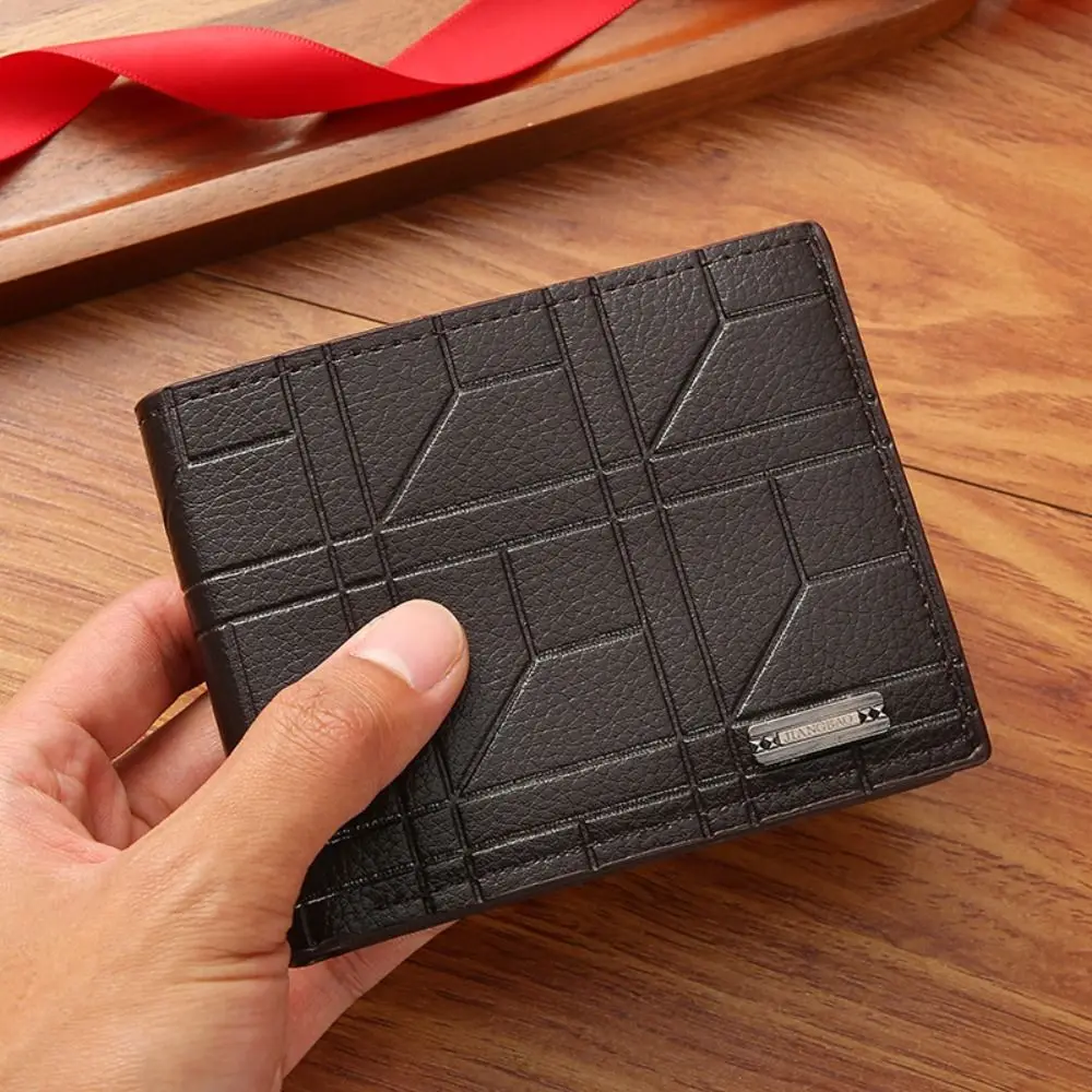 Fashion Plaid Mens Short Wallet Folding PU Leather Card Bag Horizontal Coin Purse Men