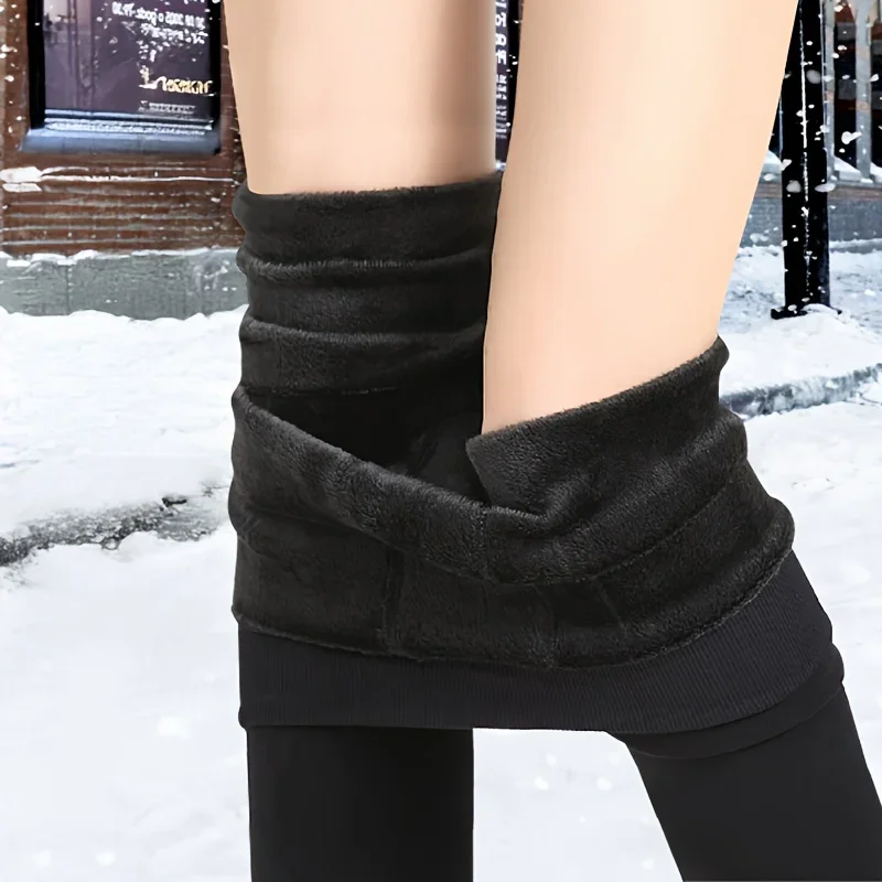 1 Pair Women Warm Leggings Autumn Winter Thick Fleece Lining Enhanced Thigh Warmth Ultra-Cold Resistant Base Layer Trousers