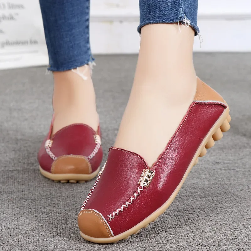 Women Shoes 2024 New Spring  Summer Leather Waterproof Non-slip Cowhide Soft Sole Casual Loafers Mom Shoes Women Sneakers