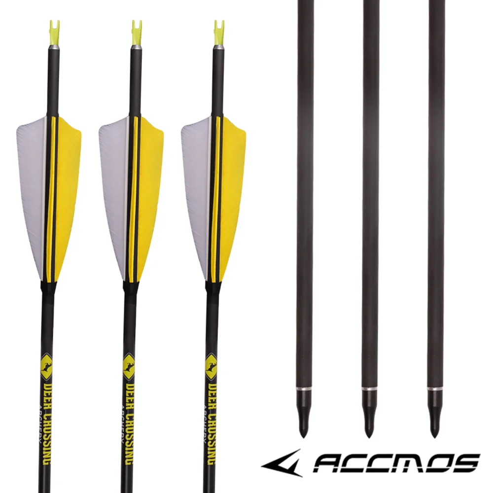 

6/12/18ps 31inch Archery Pure Carbon Arrow ID 6.2mm Spine 340 400 500 600 700 Recurve/Compound Bow Hunting Shooting bow Arrow