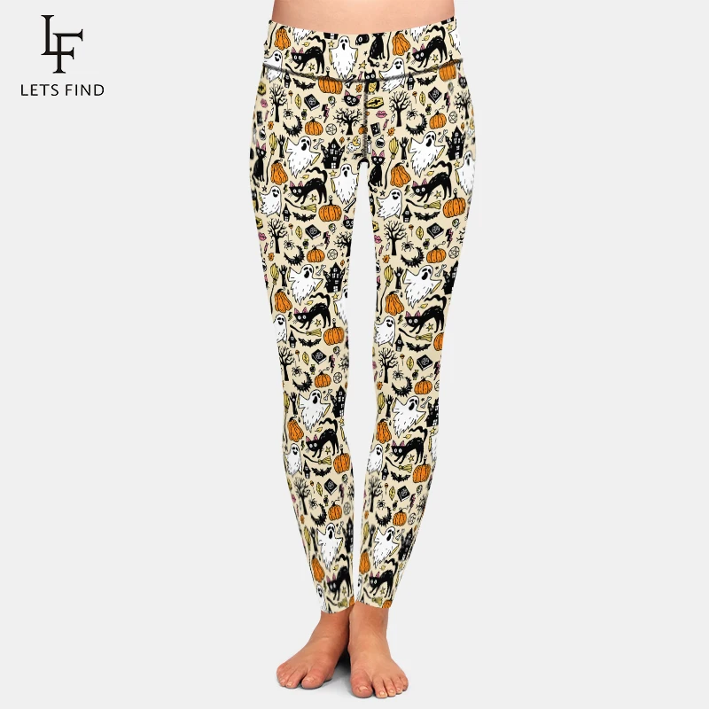 LETSFIND Autumn New Halloween Pumpkins and Ghost Digital Print Women High Waist Leggings Fashion High Quaility Fitness Leggings