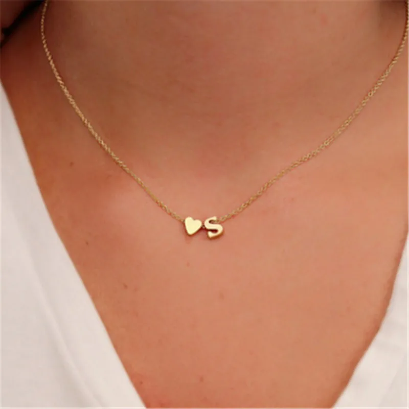 

Name Choker For Women Pendant Jewelry Gift Fashion Tiny Heart Dainty Initial Necklace Gold Silver Color Letter