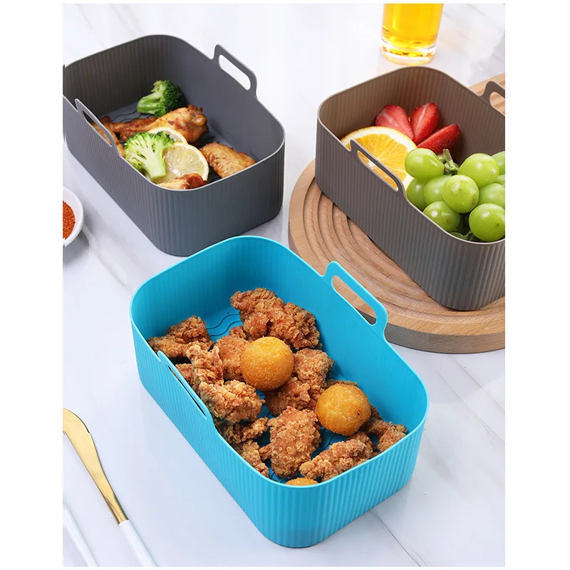 

Reusable Rectangle Heat Resistant Basket Replacement For Air Fryer Silicone Tray Dish Non-Stick Kitchen Accessories Tools