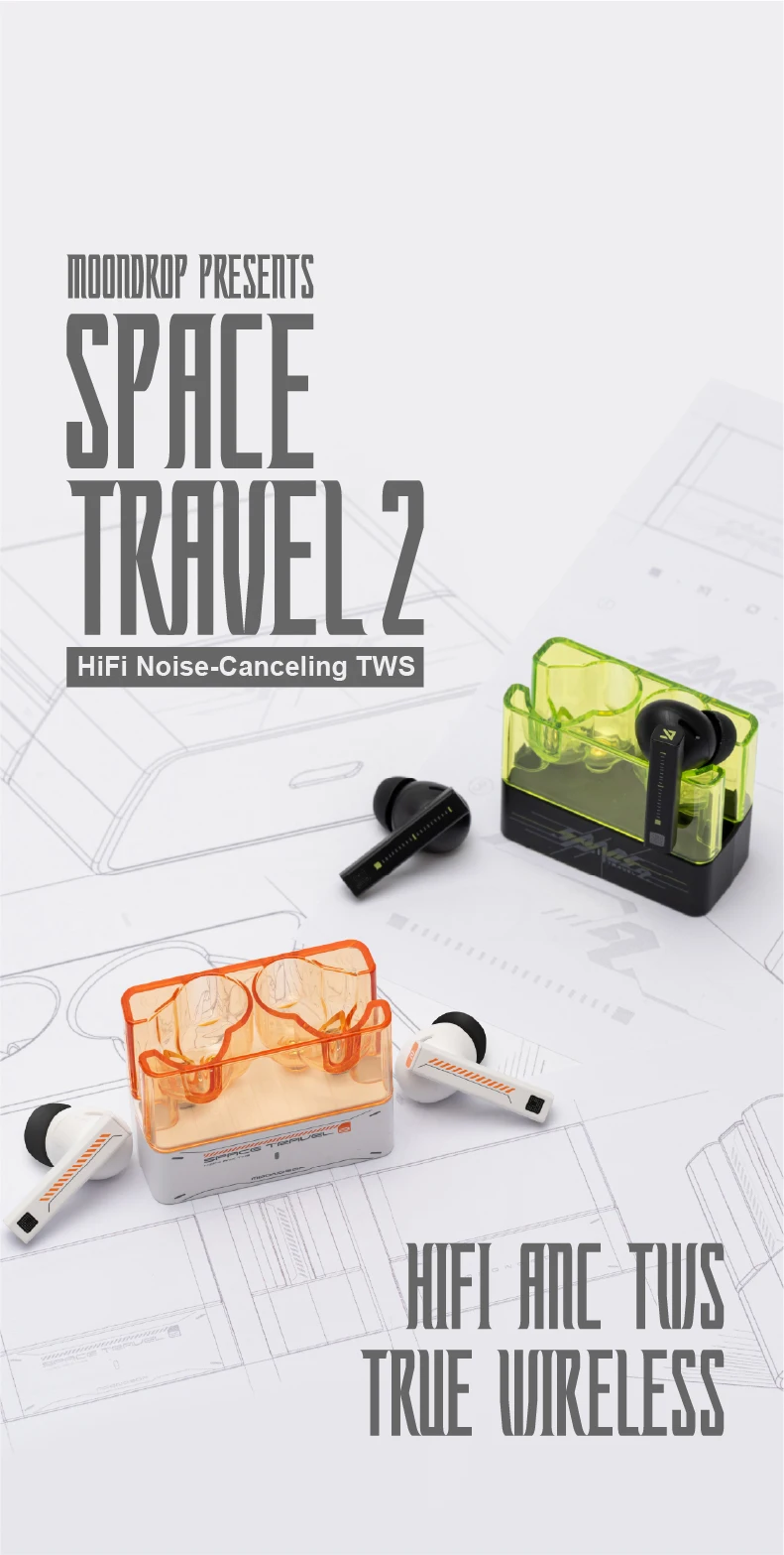 MOONDROP Space Travel 2 HiFi Noise-Cancelling TWS kabelloser Kopfhörer Bluetooth 6.0 ANC Low-Latency-Game-Modus SBC/AAC – Detail 1