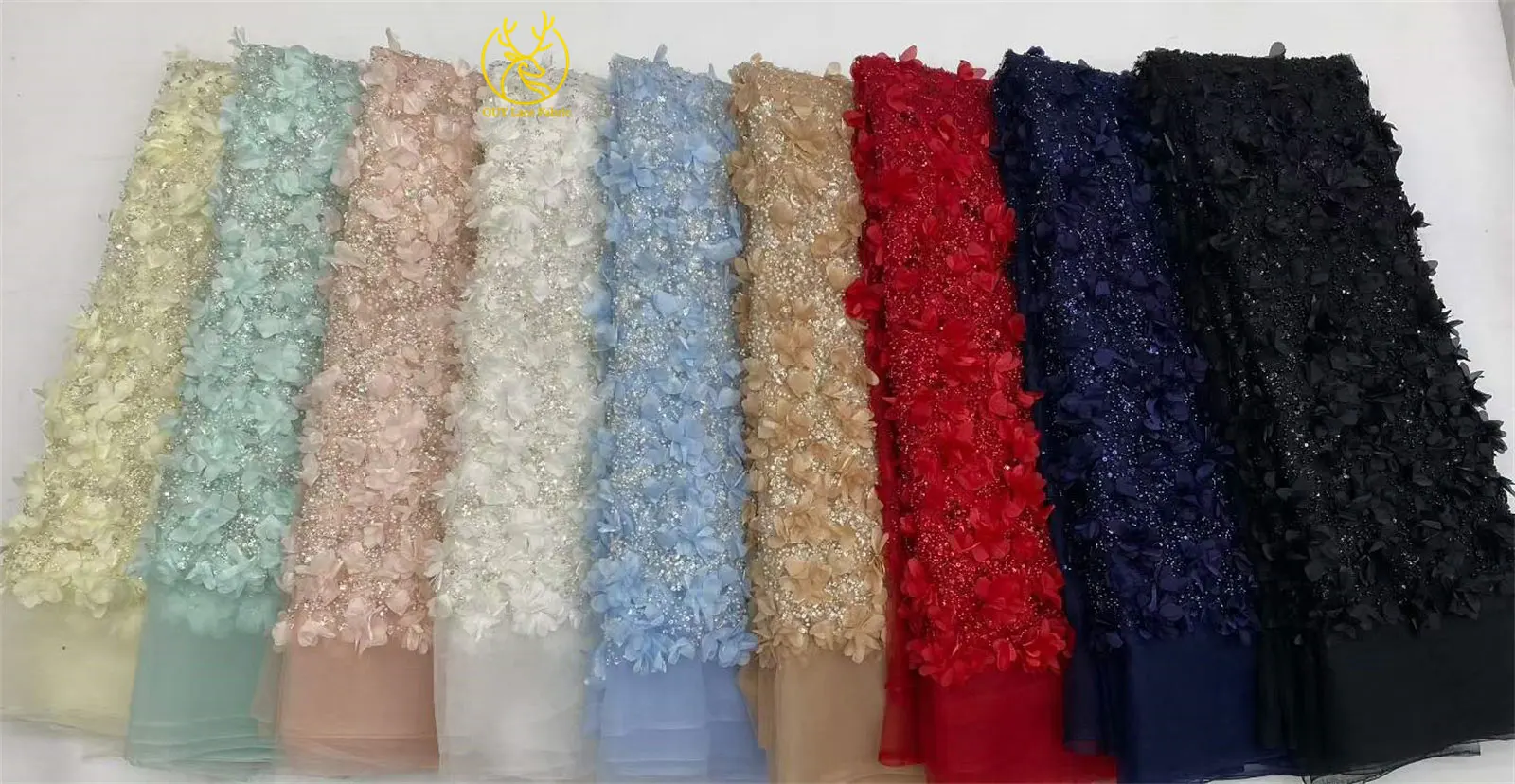 Afrikanischer Perlen-Pailletten-Spitzenstoff 2026 Schwarz 3D-Blumenstickerei Afrikanischer Spitzenstoff für Hochzeitskleid-Dekoration und Näharbeiten – Detail 4