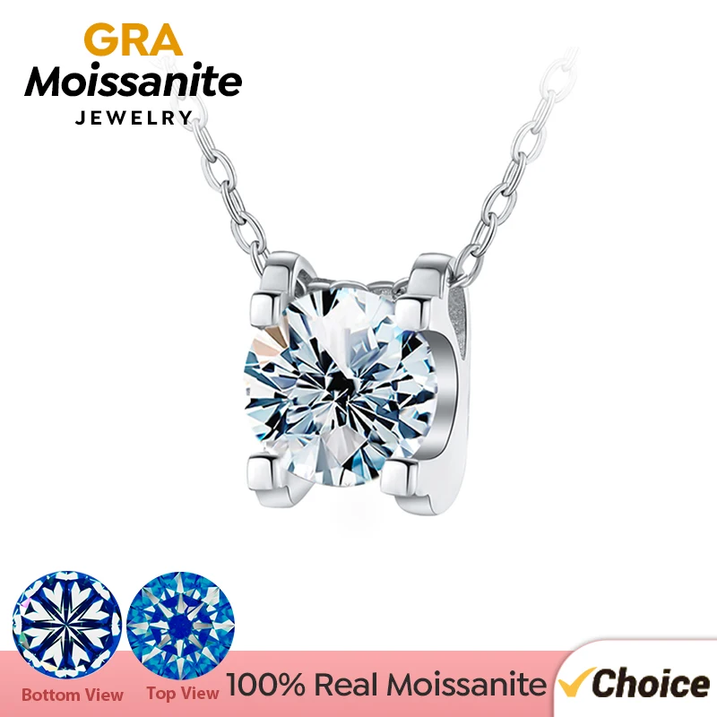 GRA Luxury 1-2CT D Color Shiny Moissanite Diamond Pendant Chain for Women 925 Sterling Silver Necklace Engagement Fine  Jewelry