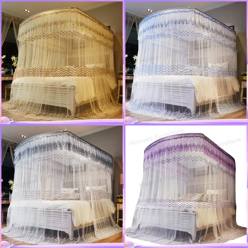 Fishing rod retractable mosquito net U-shaped three-door floor bracket palace double bold 1.5 meters 1.8m