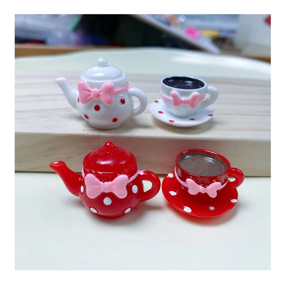 

Simulation Polka Dot Teacup Teapot Resin Flatback Cabochon Micro Landscape Dollhouse Kitchen Decoration Diy Accessories