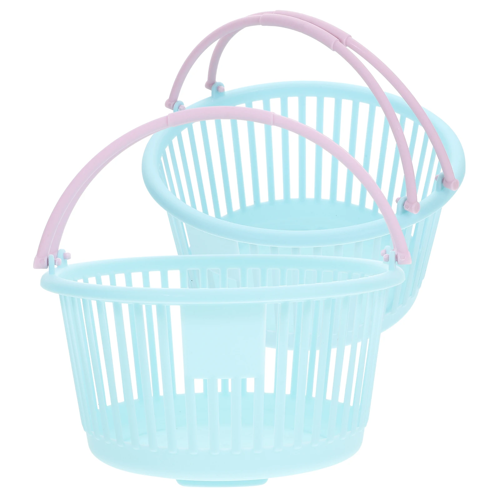 

2Pcs Blue Mini Storage Baskets Handheld Kids Cartoon Desk Trash Can Plastic Toy Home Decor Tiny Basket Prop Mini Shopping