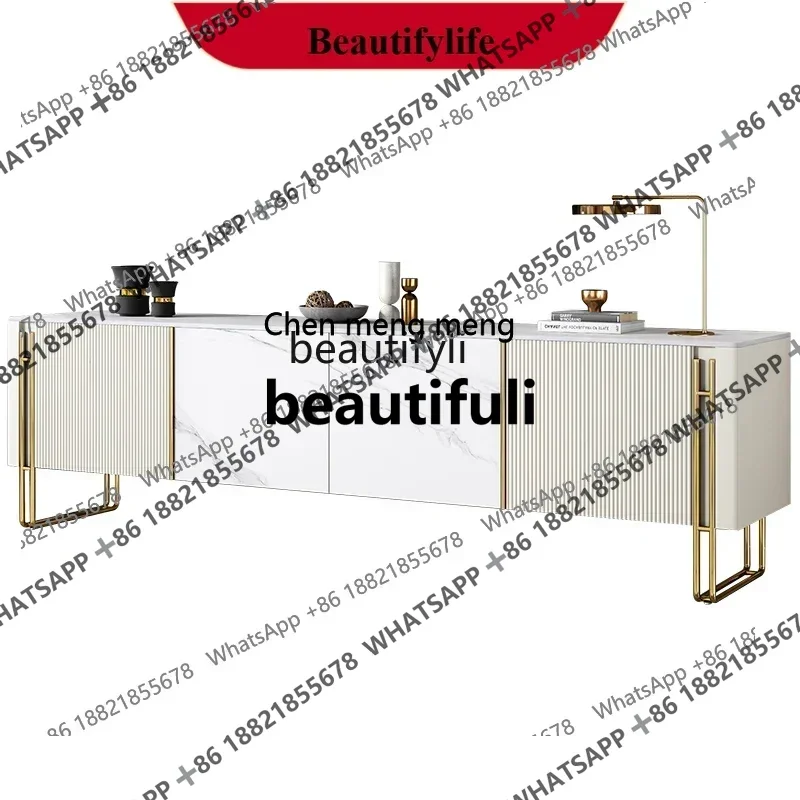 

Modern simple TV cabinet Italian style light luxury floor cabinet coffee table solid wood villa living room wall cabinet Y