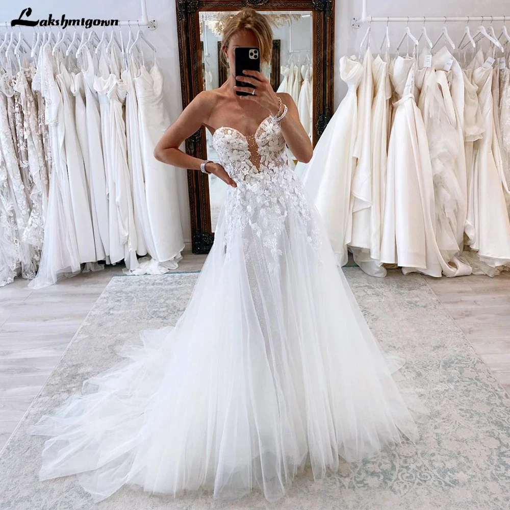 Lakshmigown Sweetheart Tulle Lace Wedding Dress 2024 Corset Beading Boho Bridal Gowns For Women Vestidos De Novia