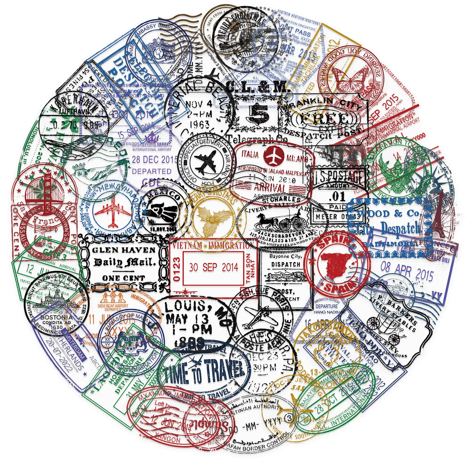 Timbre de marque postale rétro, autocollant Transparent étanche, décoration pour carnet de notes, guitare Mobile, tasse d'eau, valise, jouets Graffiti, DIY bricolage, 50 pièces