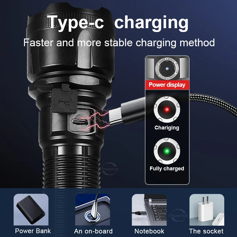 Super Long Range Tactical Torch High Power LED Flashlights USB Rechargeable Strong Light Lamp Portable Ultra Powerful Flashlight