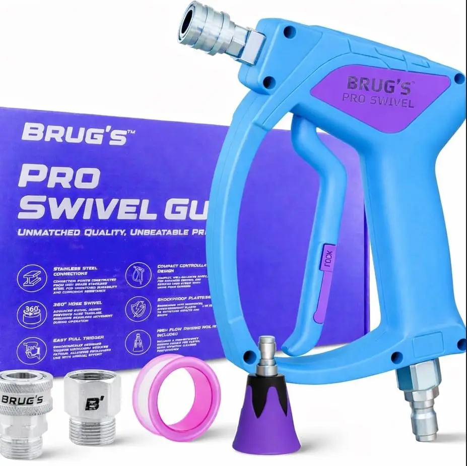 

Профессиональная поворотная насадка для мойки высокого давления V2.0 | Короткий пистолет из нержавеющей стали с форсункой для промывки, самоблокирующимся быстрым соединением и легким спусковым механизмом