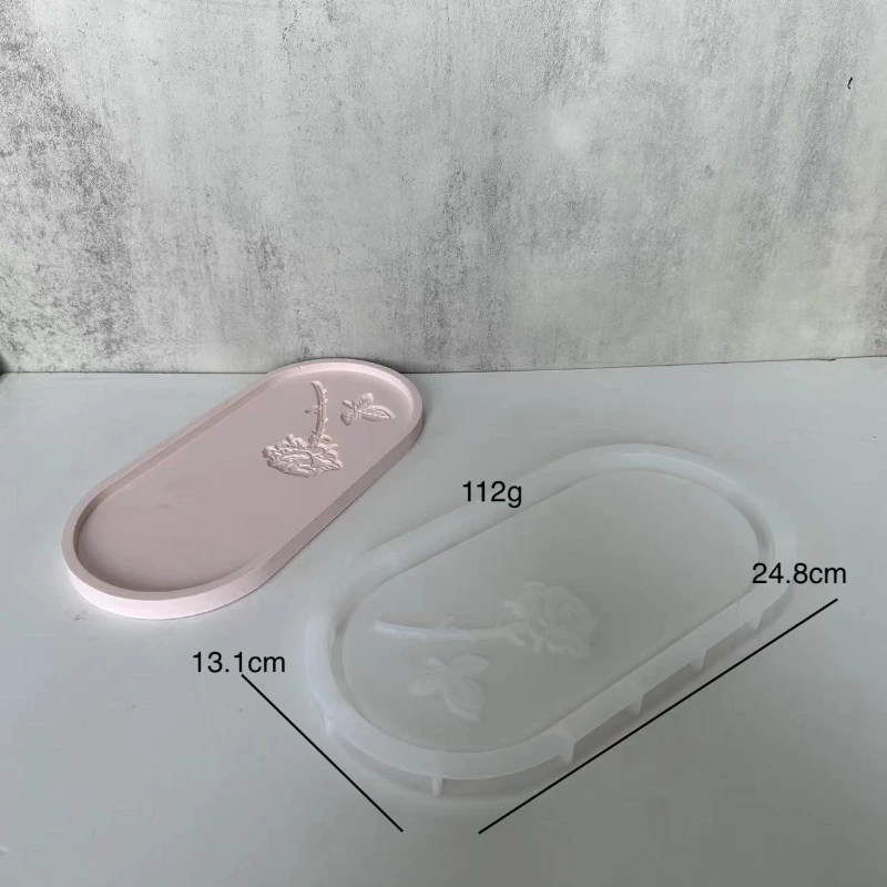 Bandeja oval molde de silicone diy borboleta rosa esculpida bandeja coaster gesso concreto resina cola epoxy molde artesanato presente decoração para casa