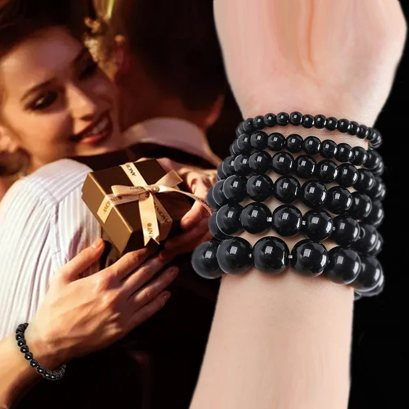 Pulsera de cuentas de obsidiana pura de piedra Natural, preciosa Lava, Ojo de Tigre, joyería curativa hecha a mano para hombres y mujeres, amuleto de buena suerte a la moda