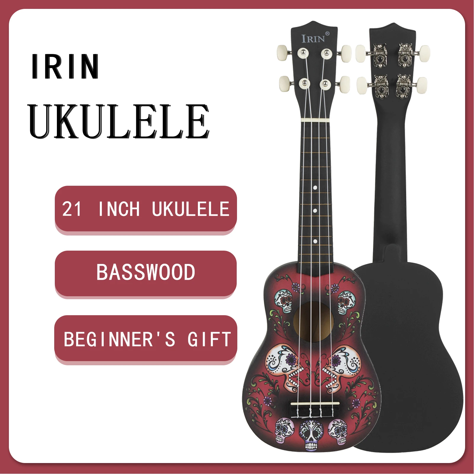 

IRIN 21 Inch Ukulele 4 Strings Guitar Dark Hawaiian Mini Guitarra Basswood Ukulele Stringed Musical Instrument Beginner Gifts