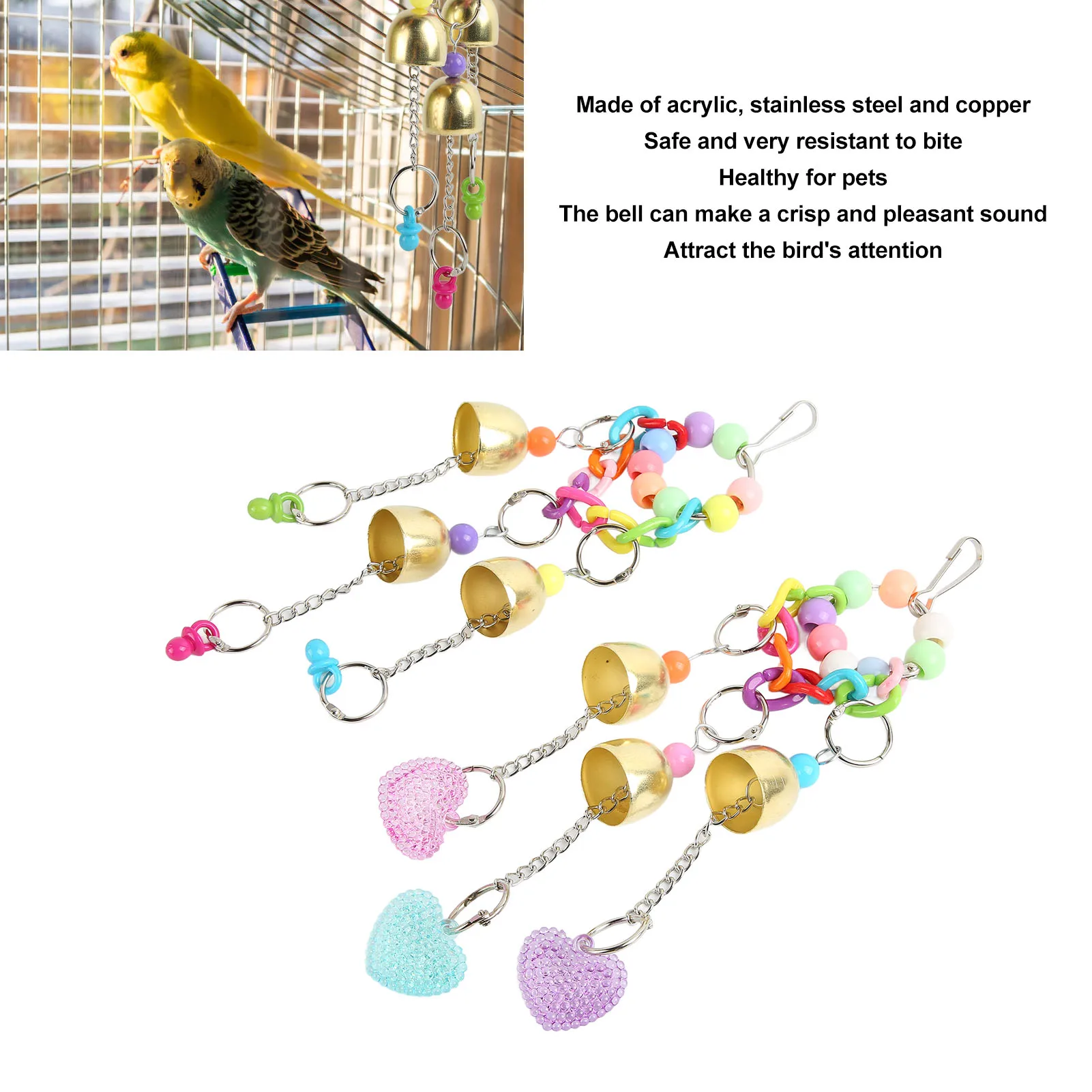 BIRD Bells ของเล่นน่ารักตลกกัดความต้านทาน Love Heart และ Pacifier แขวน Parrot Bell ของเล่นสําหรับ Budgie Lovebirds Conures