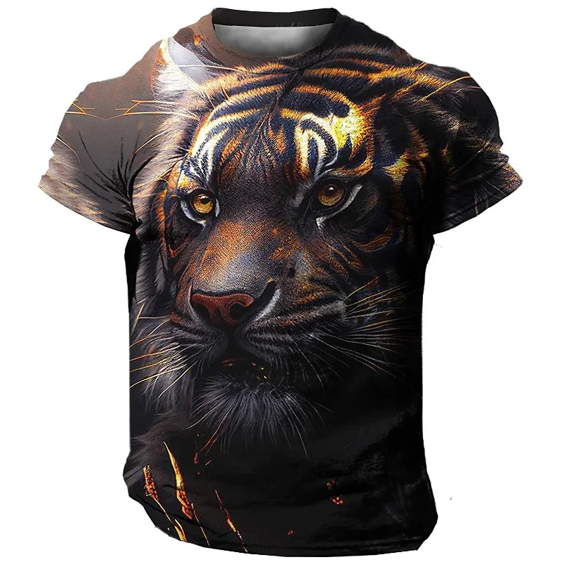 Men\'s T-shirt 3D Tiger Print T-shirt Top Summer Casual Men\'s Animal Print T-shirt Street Loose Comfortable Fashion Clothing