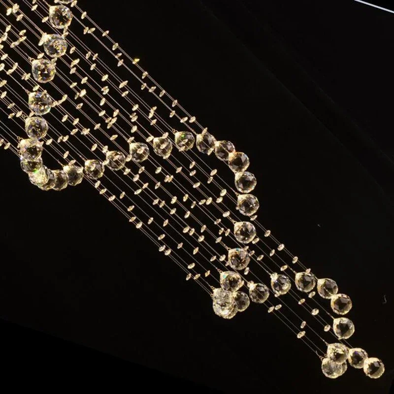 現代の大型ビッグ階段ロングスパイラルクリスタルシャンデリア照明器具階段レインドロップ保留ランプ + 無料船