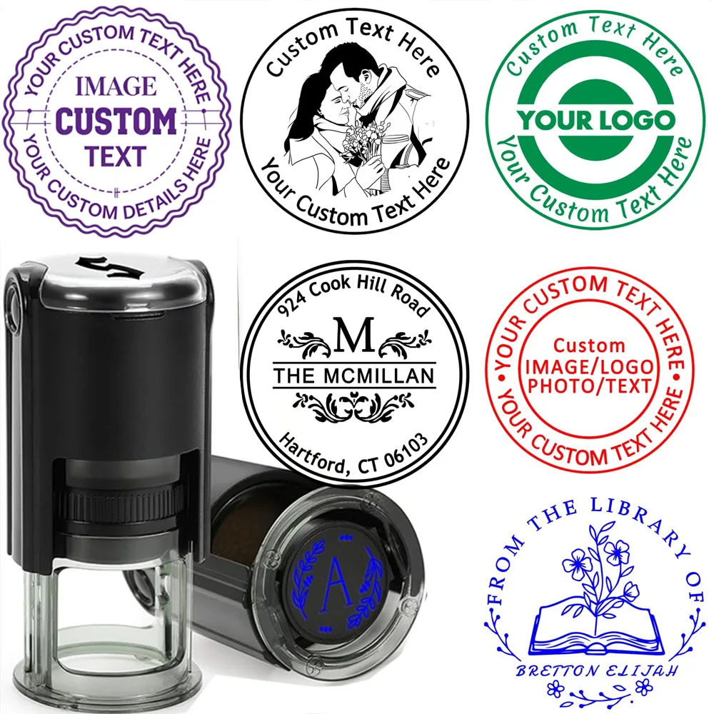 Individuelle Logo-Stempel Selbstfärbend - Personalisierter Benutzerdefinierter Logo-Bild/Text Selbstfärbender Stempel für Geschäft Büro Adresse Gummistempel