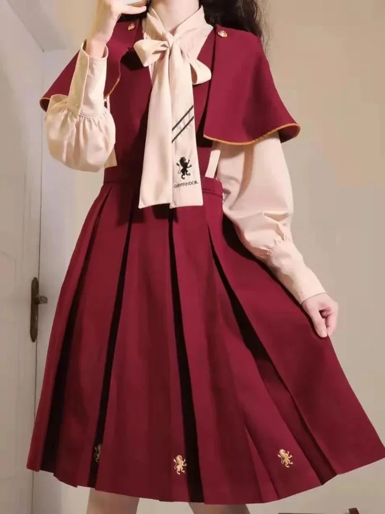 2025 Spring Dress Suit Female Preppy Korean Loose Japan Strap Dress Kawaii Girl Single Piece Women Punk Streetwear Red Dress New