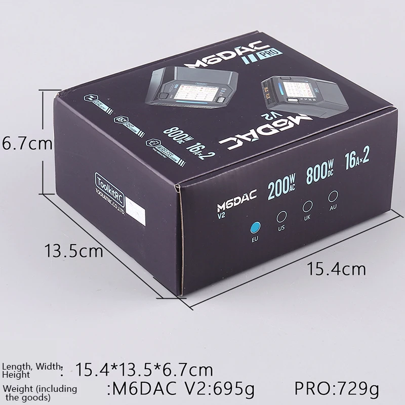 ToolkitRC M6DAC V2 Dual Channel 1-6S Lithium Battery Charger for RC Models Cars Boats DC800W AC200W High Power Charging Tool