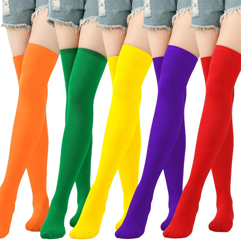 Women Thigh High Knee Socks Ladies Hosiery Long Cotton Stockings Party Cosplay Red Purple Knitted Warm Soks For lady Girl