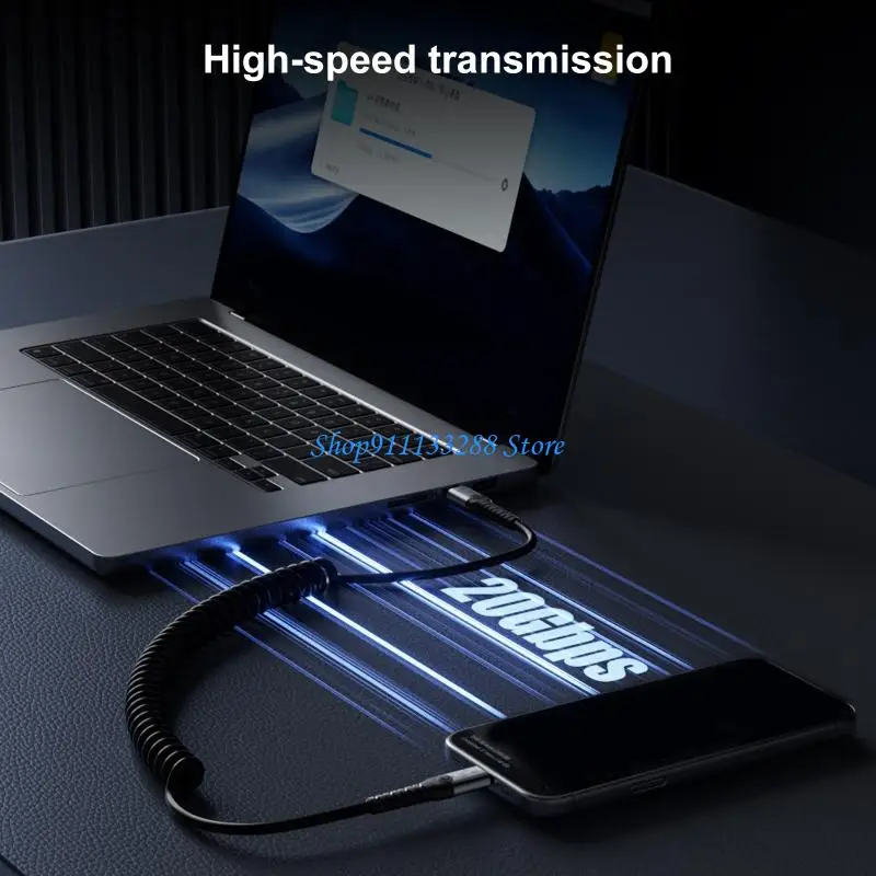 G88D Coiled Type C Cable for Desk and Travel Setups, 100W 20Gbps 60Hz Output with 2 M Reach and Spring Wire Storage