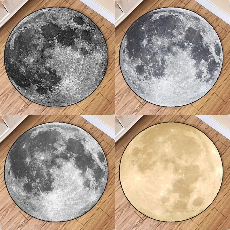Fashion Moon Print Round Rug Non-Slip Wear-resistant Circle Carpet for Living Room Bedroom Soft Floor Mat Home Decor Beautiful