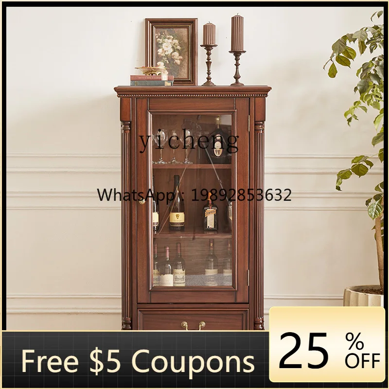 

solid wood wine cabinet black walnut all solid wood single door glass door display cabinet multi-function