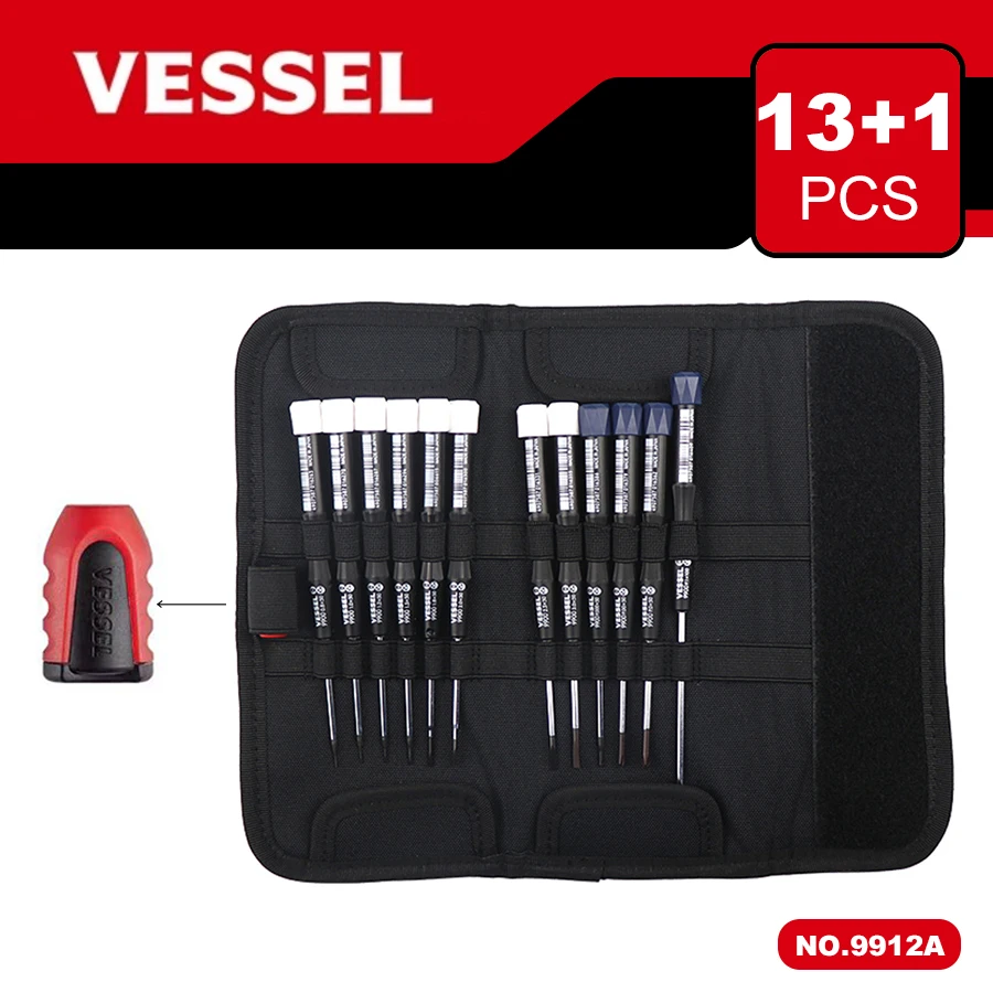 VESSEL NO.9912A 12-Piece Precision Screwdriver Set with Phillips/Slotted Screwdrivers,Pouch for Computer, Laptop, Watch